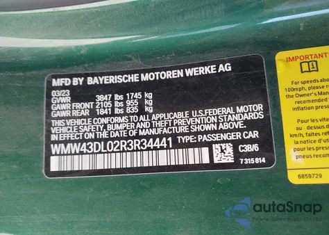 2024 Mini Convertible Cooper S z USA, uszkodzony, nr VIN WMW43DL02R3R34441